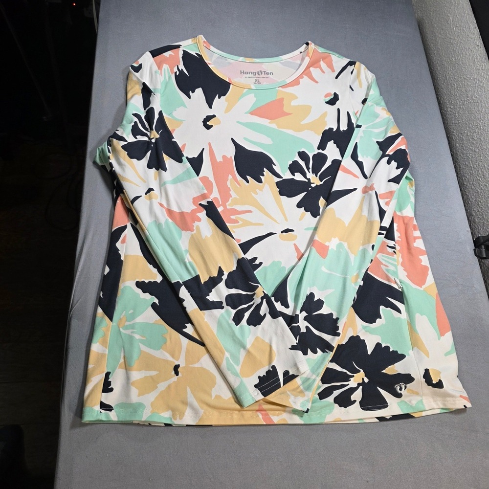 Hang Ten Womens XL Floral Long Sleeve Sun Shirt UPF 50+ Recycled Rash Guard
